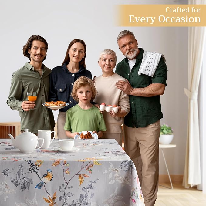 Maison d' Hermine Table Cloth Square Table 100% Cotton 54 x 54 Inches Fall Tablecloth Reusable Everyday Use for Thanksgiving Christmas Decorations Dining Farmhouse Party (Equinoxe - Grey)
