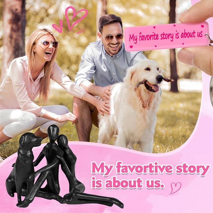 Kresecioo Sweet Couple & Dog Statue Cast Iron Sculpture Decor, Wedding Anniversary Love Gifts for Couple Women Men Wife Husband Her Him Girlfriend Boyfriend, Gifts for Wife Husband Birthday