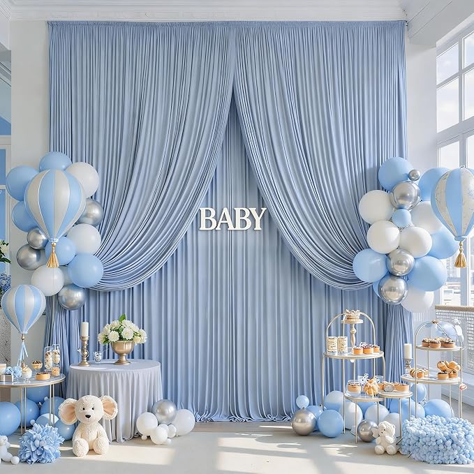 10 ft x 12 ft Wrinkle Free Dusty Blue Backdrop Curtain for Parties, 2 Panels 12ft Polyester Dusty Blue Photo Backdrop Drapes for Graduation Birthday Wedding Party Stage Curtains