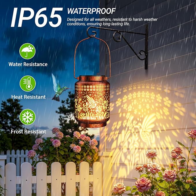 KOOPER Solar Lanterns Outdoor Waterproof Birthday Gifts for Women Mon Grandma, 2 Pack Brighter Hummingbird Hanging Solar Lantern Lights Outdoor, 2 Modes Metal Outdoor Decoration for Yard, Patio