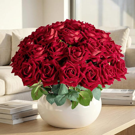 Ttranewsoo Fake Roses Faux Flowers Silk Roses Artificial Roses with Stems Realistic Artificial Flowers Suitable for Indoor Home Decoration DIY Bouquet Wedding Decor Party Decor 16.5In (Red, 36PCS)