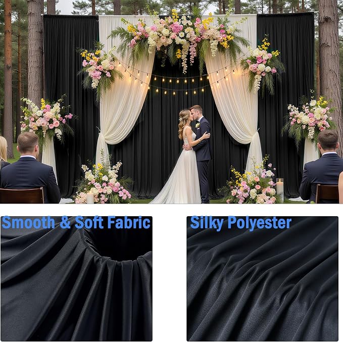 50ft x 15ft Black Backdrop Curtains for Parties, Wrinkle Free 10 Panels Photo Backdrop Drapes Back Drop Cloth for Wedding Birthday Photography Background Decor