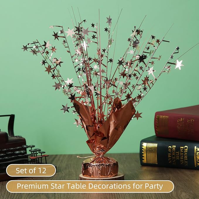 12 Pack Rose Gold Metallic Foil Spray Centerpiece Star Table Decoration Burst Table Centerpieces for Birthday New Year Wedding Anniversary Graduation Party Supply (Rose Gold)