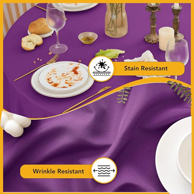 10-Pack Purple Round Tablecloths, 108 Inches, Stain-Resistant Polyester for 4-5 Ft Round Tables - Washable Table Covers for Weddings, Banquets, Birthday Parties, Events