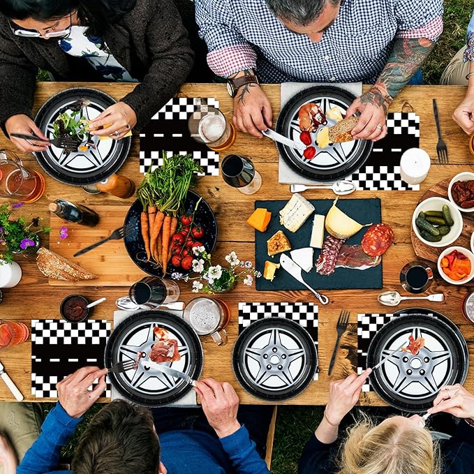50 Guests Race Car Party Plates and Napkins Party Supplies Racing Car Party Decorations Disposable Tableware Set Racing Sports Themed Dinnerware Favor for Race Car Birthday Baby Shower, 200PCS