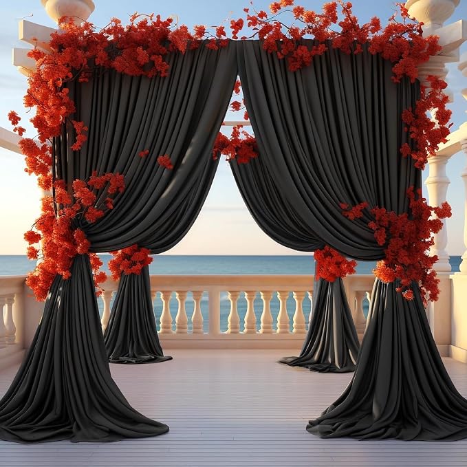 30ftx8ft Wrinkle Free Black Backdrop Curtains for Parties, 6 Panels 5×8ft Soft Silky Polyester Drapes for Backdrop Decor Party Graduation Halloween Wedding Photo Photograhy Stage Background Curtain