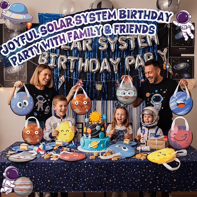 Locmeo 24 Pcs Outer Space Party Favor Bags 11 Inch Space Birthday Gift Bag Nonwoven Reusable Tote Bags with Handle for Goodie Snack Treat Outer Spaces Planet Party Supplies Birthday Gift Decoration