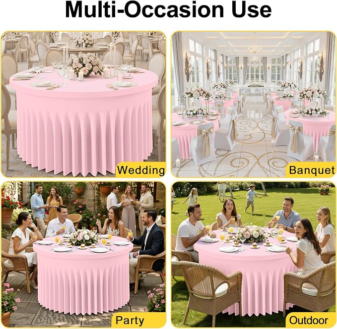 Smiry Round Spandex Tablecloth, Elastic Fitted Washable Tablecloths for 72 Round Tables, Waterpoof Stretch Table Cover Skirt for Outdoor, Wedding, Banquet & Parties, Pink