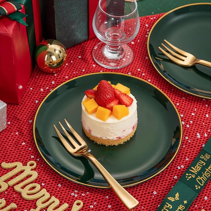 Festiva 200Pcs Green Dessert Plates 6.3" with Plastic Forks 5"- Small Disposable Plates- Dessert/Cake/Appetizer Plastic Plates include 100Plates 100Forks for Birthday Party&St.Patrick's Day& Easter