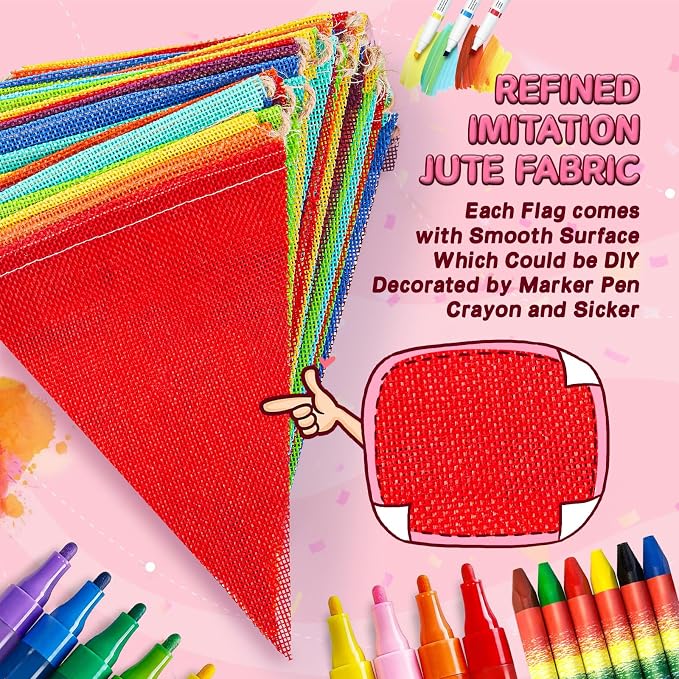 112 Flags/72ft Pennant Banner Flags Garland, Triangle Banner Pennant Flags on a String, Rainbow Burlap Pennant Banner Garland Bunting Banner for Outdoor Birthday Party Decorations Rainbow