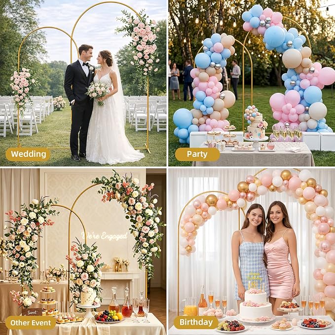 Metal Arch Backdrop Stand Set of 2 (7.2FT & 6FT), Gold Wedding Arch Frame for Ceremony, Stable Balloon Arch Stand for Birthday Party, Baby Shower, Graduation, Backdrop Stand for Events Decoration