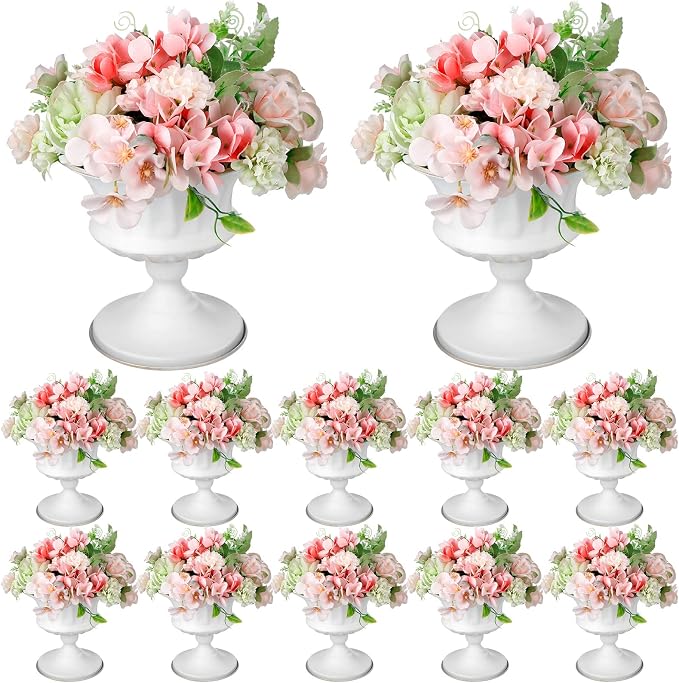 Gerrii 12 Pcs Vases for Centerpieces Metal Compote Vases Urn Planter Trumpet Flower Stand Small Pedestal Flowers for Wedding Table Reception Birthday Anniversary Ceremony Home Decor, 5.91 Inch(White)