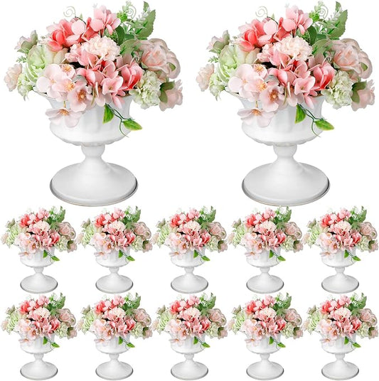 Gerrii 12 Pcs Vases for Centerpieces Metal Compote Vases Urn Planter Trumpet Flower Stand Small Pedestal Flowers for Wedding Table Reception Birthday Anniversary Ceremony Home Decor, 5.91 Inch(White)