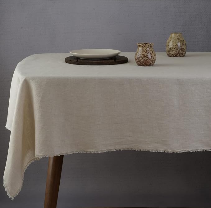 100% Pure Linen Tablecloths for Rectangle Tables with Fringe, 55x90 Inch Linen Table Cloth for Wedding, Party, Easter,Thanksgiving, Christmas Indoor,Outdoor Machine Washable
