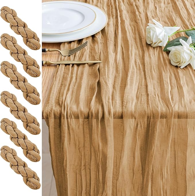 6PCS Table Runner Cheesecloth 10FT Khaki Boho Gauze Cheese Cloth Rustic Sheer Table Runners for Wedding Bridal Baby Shower Party Decoration