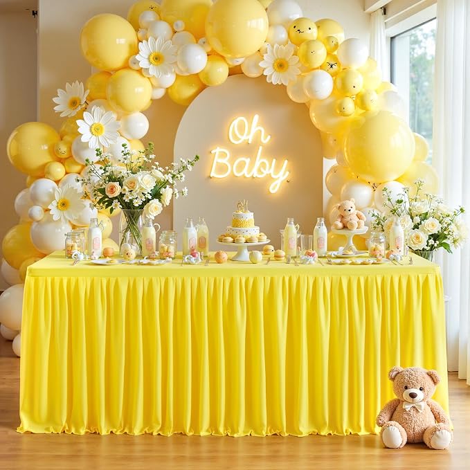 Wish Care 2 Pack Yellow Rectangle Table Clothes for 8 Foot Tables, Polyester Fitted Tablecloths 8ft Stretch Table Cover for Wedding, Birthday, Parties, Trade Show, Craft Show