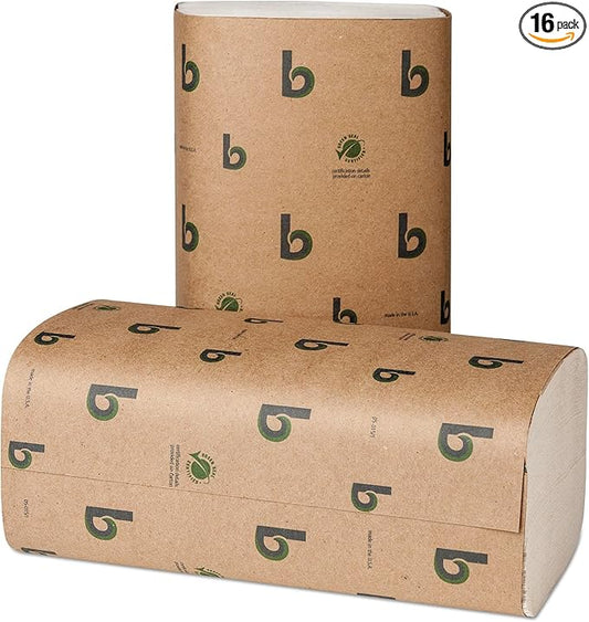 Boardwalk Green Single-Fold Towels, 9.13 x 10.25, Natural White, 250/Pack, 16 Packs/Carton