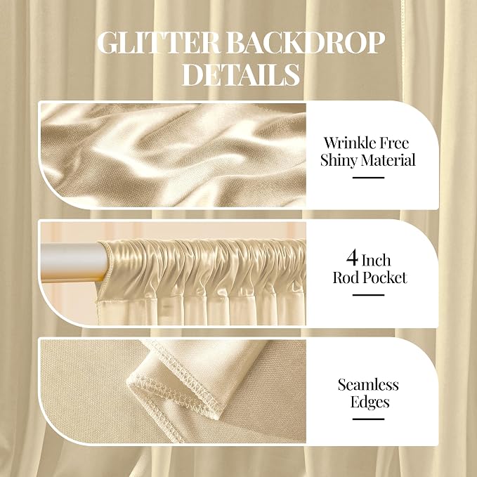 10x10ft Champagne Beige Glitter Backdrop Curtain for Parties, Wrinkle Free Satin Photo Backdrop Drapes 2 Panels Shimmer Back Drop Cloth for Wedding Birthday Baby Shower Photography Background Decor
