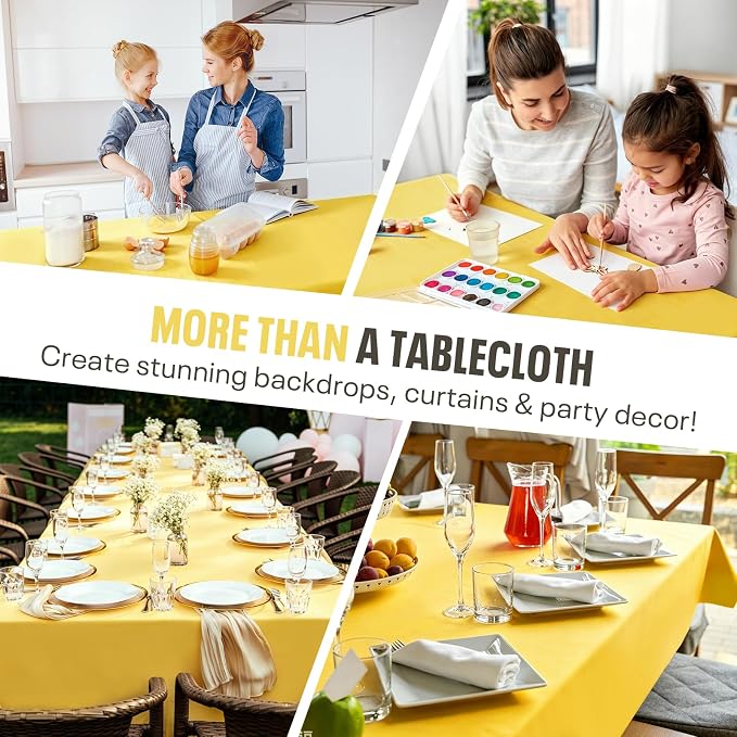 54IN X 600FT Plastic Table Cover Roll, Plastic Table Cloths for Parties, Birthday, Weddings, Banquet,Disposable Tablecloth Roll for All Shape Tables,Party Supplies(Yellow, 54 Inch X 600 Feet)