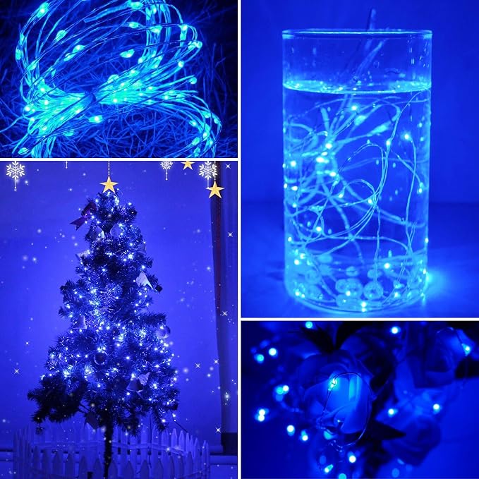 20 Packs Fairy String Lights, 6.6FT 20 LEDs Battery Operated Silver Copper Wire Starry String Light for DIY Party Christmas Costume Wedding Easter Table Decorations (Blue)