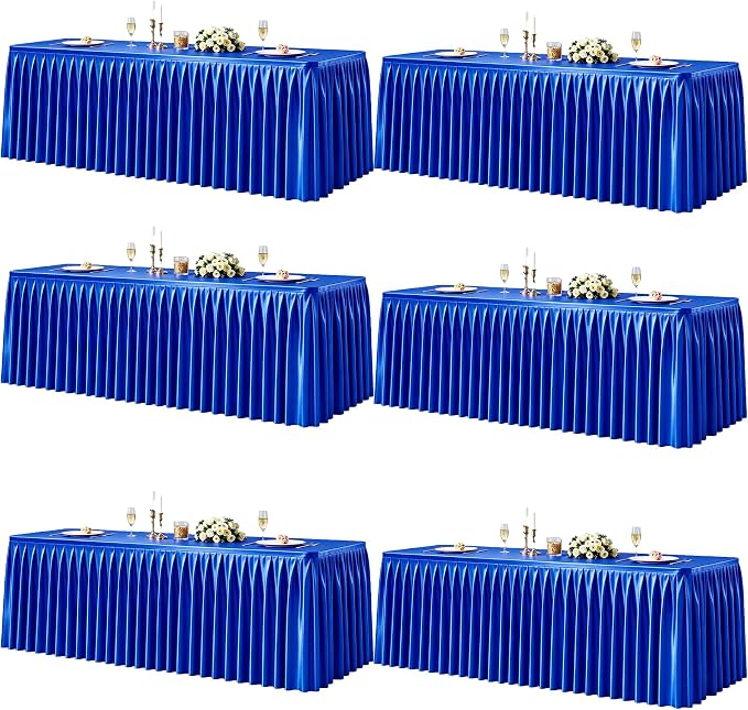 6 Packs Royal Blue Satin Tablecloths Rectangle 6FT, Glitter Spandex Fitted Stretch Table Covers Wrinkle-Free Floor Length Shimmer Table Skirt for Weddings Parties Baby Shower Banquets Vendor Events
