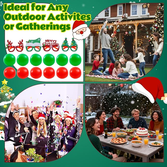 21 Pcs Christmas Granny Pants Outdoor Game, 4 Giant Granny Funny Pants with 1 Pump 12 Bouncy Balls & 4 Christmas Glasses, Holiday Tossing Game for Adults Family Yard Party