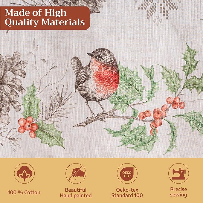 Maison d' Hermine Table Cloth Rectangle Table 100% Cotton 70 x 120 Inches Fall Tablecloth Reusable Everyday Use for Thanksgiving Christmas Decorations Dining Farmhouse Party (Christmas Dew)