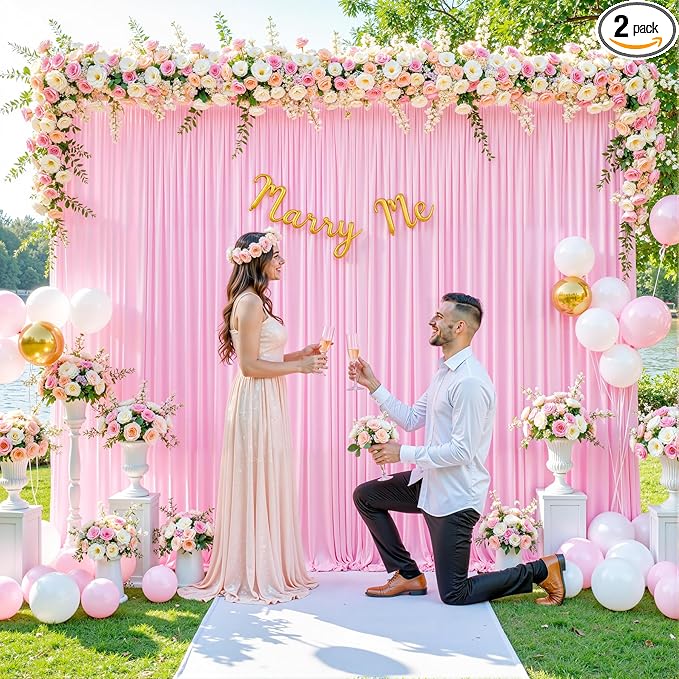 Pink Backdrop Curtain for Parties Baby Shower Wrinkle Free Pink Photo Curtains Backdrop Drapes Fabric Decoration for Weddings Birthday Party 5ft x 7ft,2 Panels