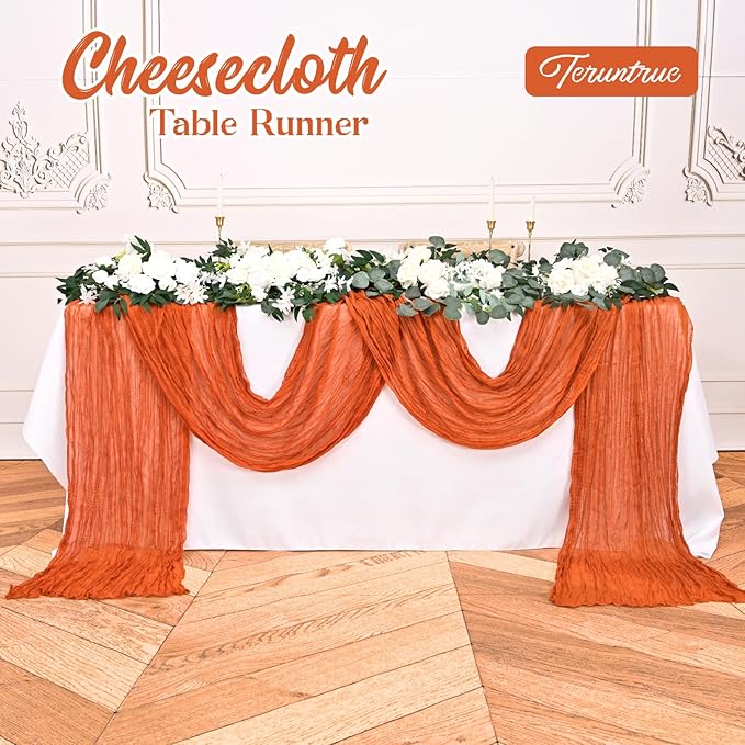 20 Pack Orange Table Runner 10FT Long Cheesecloth Table Runner Cheese Cloth Gauze for Wedding Party Birthday Decoration-Orange