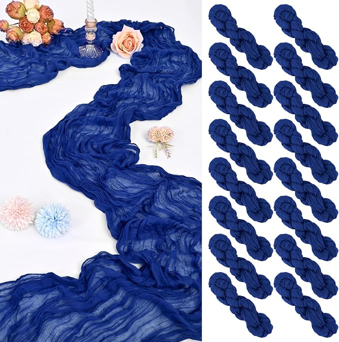 16 Pack 10Ft Cheesecloth Table Runner Royal Blue, 20 x 120 Inch Rustic Gauze Boho Cheese Cloth Table Runners Wedding Long Table Runner for Wedding Party Bridal Shower Table Decoration