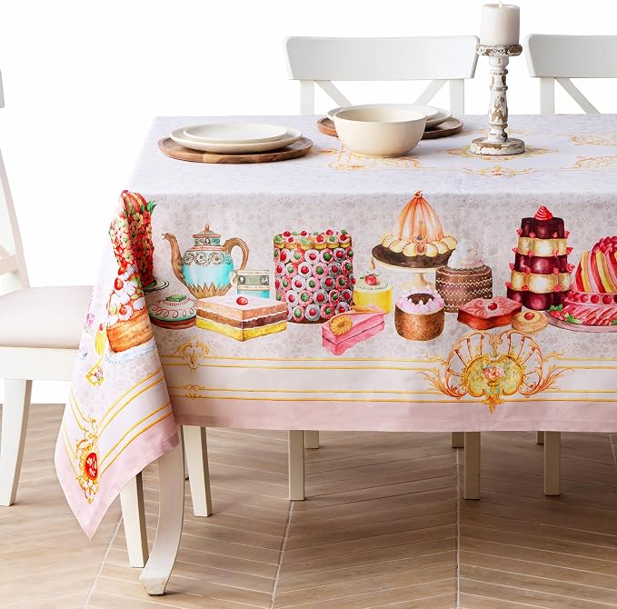 Maison d' Hermine Premium Table Cloth Rectangle Table 100% Combed Cotton 140 x 70 Inches Tablecloth Reusable Decorative for Dining Room, Farmhouse, Home, Party, Festive & Wedding - Pastries