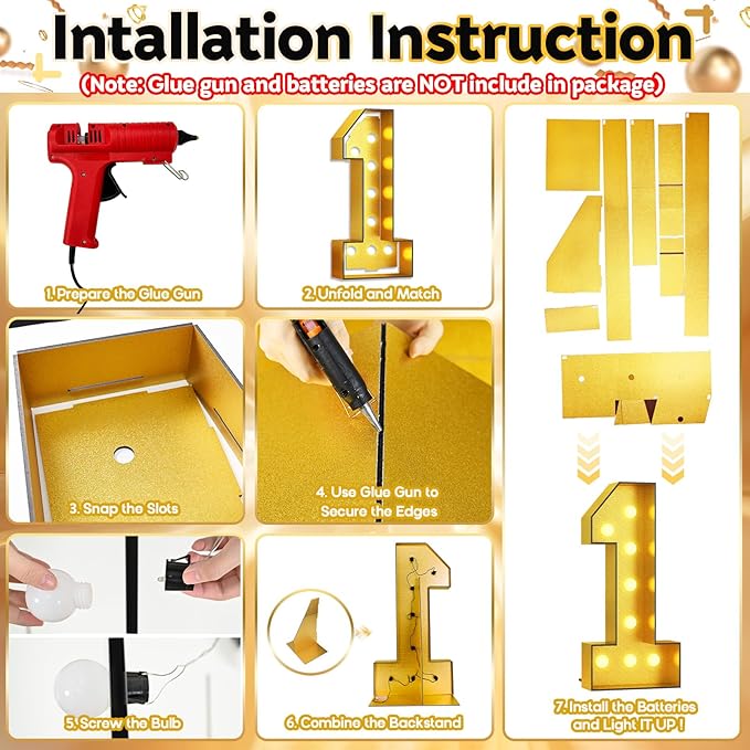 Light Up Number 16, Marquee Light Up Numbers 4FT Gold, Large Led Numbers Lights for Sweet 16th Birthday, 4 Feet Tall DIY Frame Pre-Cut Foam Board Kit for Night Light Party Anniversary Decorations