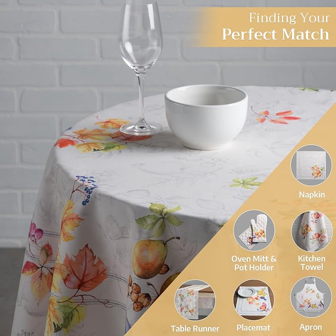 Maison d' Hermine Table Cloth Round Table 100% Cotton 69 Inches Fall Tablecloth Reusable Everyday Use for Thanksgiving Christmas Decorations Dining Farmhouse Party (Fruit D'Hiver)