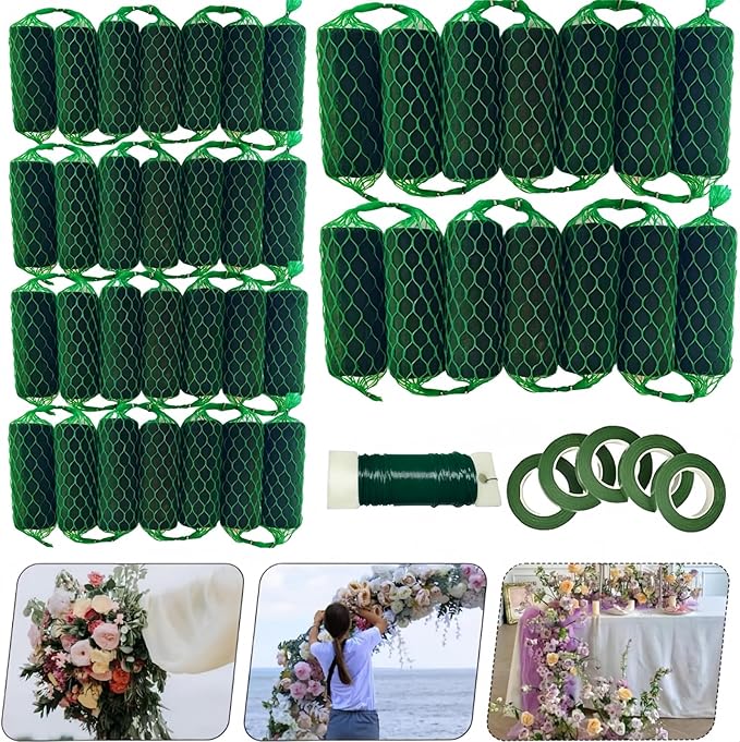 42PCS Floral Foam Garland - 27.6Ft Floral Foam Garland for Fresh Flowers,Arch Door Tabletop for Artificial Flowers Arrangement for Wedding Garden Home Decor(Floral Tape x5pcs, Floral Wire x1)