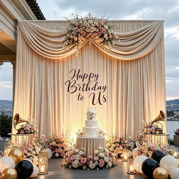 Gallety Warm Ivory Backdrop Curtain for Wedding, Photo Backdrop Curtain for Bridal Shower Decorations - 10 x 10FT Ivory Backdrop Fabric with Rod Pockets for Celebration,Birthday Party,Graduations
