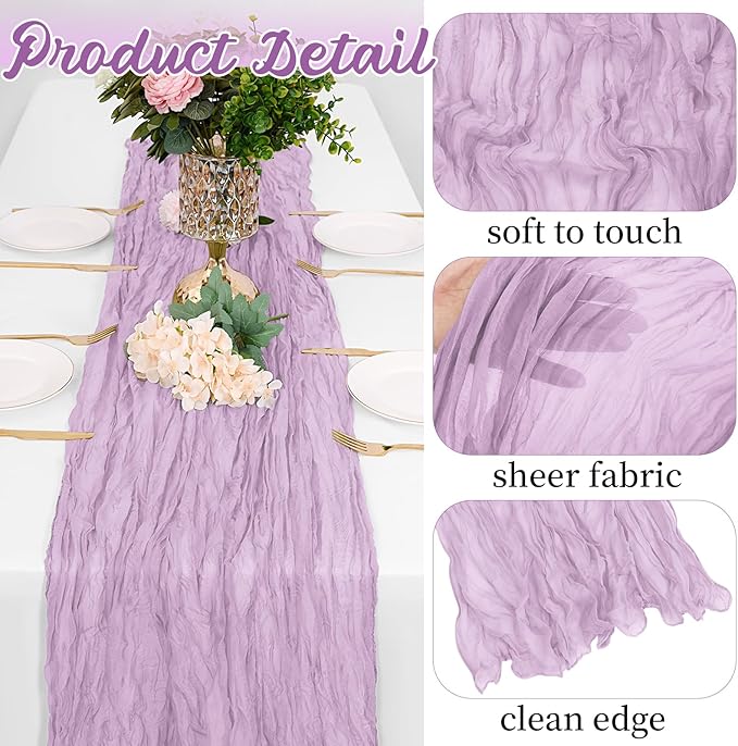 16 Pack Lavender Cheesecloth Table Runners 20x120 Inch Gauze Table Runner Cheese Cloth 10FT Lavender Table Runner Rustic Sheer Runner for Wedding Baby Shower Birthday Party Table Decor