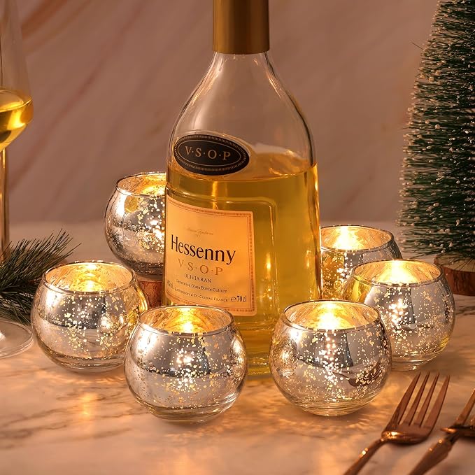 Silver Votive Candle Holders Set of 12 - Mercury Glass Votives Candle Holder - Christmas Tealight Candle Holder for Home Decor and Weddings/Parties Table Centerpieces
