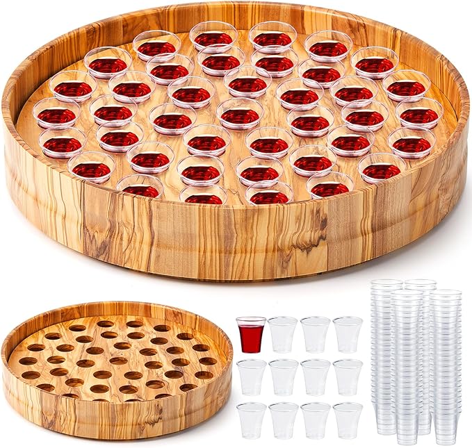 Zhehao 1 Pcs Wood Communion Trays for Churches Set Church Supplies Plates for Church with Disposable Cups (Olive Wood)