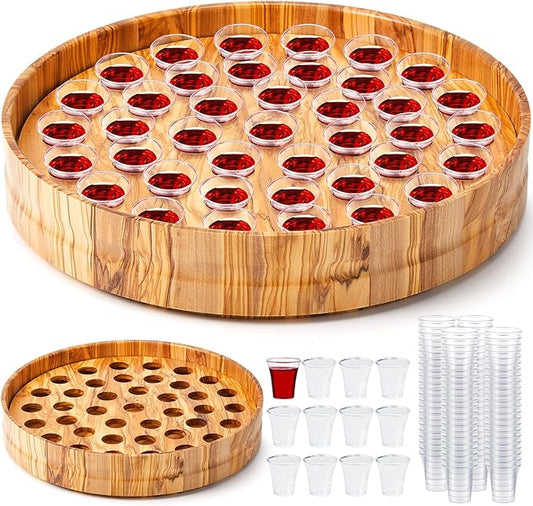 Zhehao 1 Pcs Wood Communion Trays for Churches Set Church Supplies Plates for Church with Disposable Cups (Olive Wood)