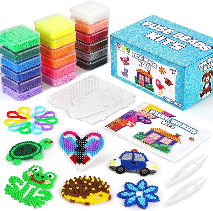 FUNZBO 12000 5mm Fuse Beads Kit - 18 Colors Individual Pack, Homeschool Arts and Crafts Supplies for Kids, Toys Set, Art Decorations for Room, Toys Gifts for Girls and Boys Age 5+