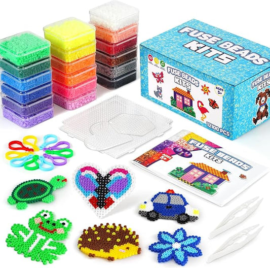 FUNZBO 12000 5mm Fuse Beads Kit - 18 Colors Individual Pack, Homeschool Arts and Crafts Supplies for Kids, Toys Set, Art Decorations for Room, Toys Gifts for Girls and Boys Age 5+