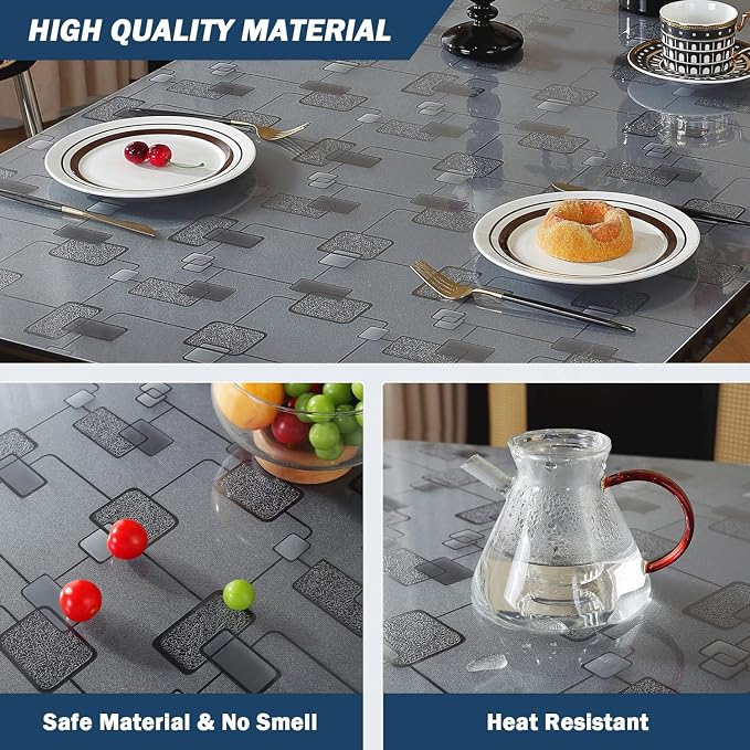 OstepDecor Geometric Table Protector 40 x 78 Inch, 1.5mm Thick Plastic Table Cover, Waterproof Dining Tabletop Protector Rectangle Vinyl Tablecloth PVC Desk Pad Mat for Kitchen, Wooden Table