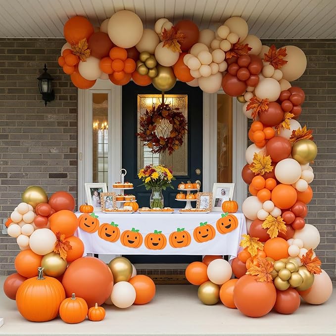 Fall Balloon Garland Arch Kit 143pcs Double Stuffed Terracotta Dark orange and Gold white sand Balloons for Fall in love Bridal Shower Rustic Boho Baby Shower bride to be decorations