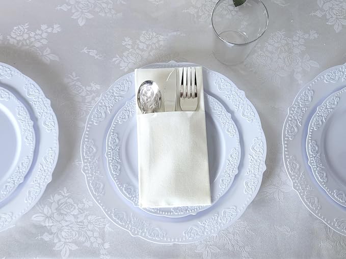 OCCASIONS 50 Disposable Party Plates for 25 Guests (Portofino Plain Blue) | Plastic, 10.25" Dinner & 7.5" Salad/Dessert, Heavy Duty, Fancy China-Like Look, Wedding Party, Baby Shower, BPA-Free