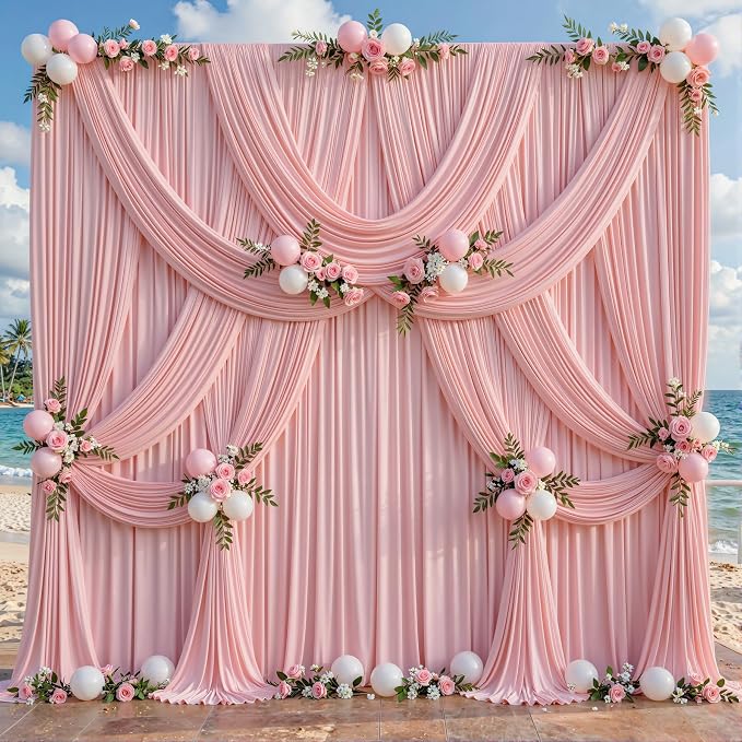 10ftx12ft Wrinkle Free Dusty Rose Backdrop Curtain, 8 Panels 12FT Long Wedding Photo Backdrop Drapes, Silky Polyester Back Drop Cloth for Birthday Photography Background Party Backdrop Draping
