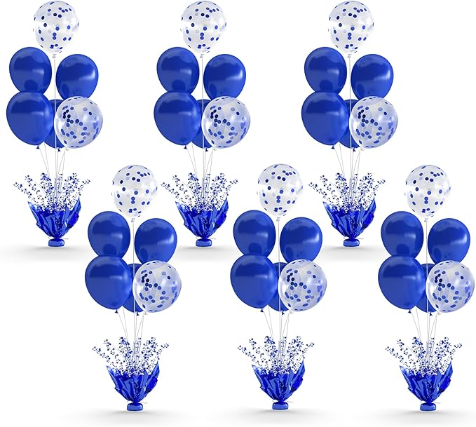 6 Set Royal Blue Table Balloons Foil Spray Centerpiece with Royal Blue and Confetti Balloons Stand Kit for Birthday Party Girls Baby Shower Wedding Bridal Shower Prom Graduation Table Decorations