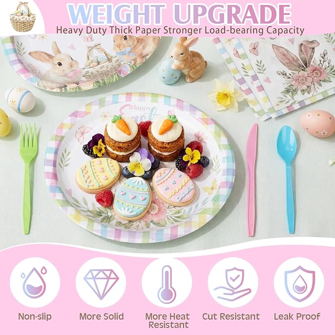 Pajean 350 Pcs Easter Plates Set Bunny Birthday Decorations with 12 Inch Disposable Pastel Easter Oval Plates and Napkins Eggs Heavy Duty Dinnerware for 50 Guests Picnic Spring Party Supplies