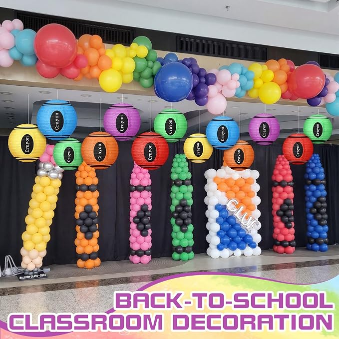 Retisee 12 Pcs Back to School Classroom Crayon Paper Lanterns 10 Inch Crayon Classroom Hanging Decor for First Day of School Kindergarten Welcome Party Supplies