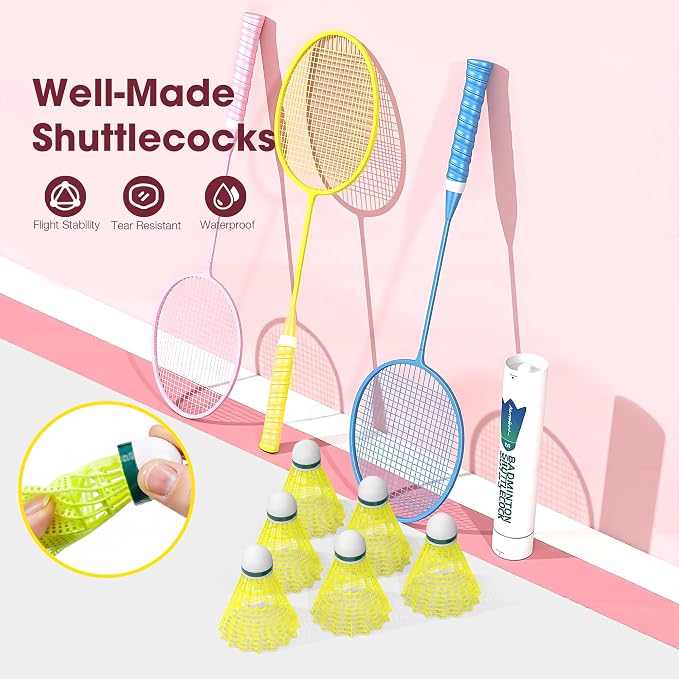 AboveGenius Badminton Rackets Set, Lightweight Badminton Set Includ 4/6 PCS Rackets, 6 Birdies, Outdoor Backyard Games, Racquets for Adults, Teens, Family Beginner