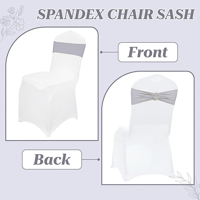 MDS Pack of 250 Spandex Chair Sashes Bow Universal fits Elastic Stretch Chair Bands Ties with Buckle for Wedding Party Banquet Events Decoration Spandex Slider Sashes Bow - Light Silver